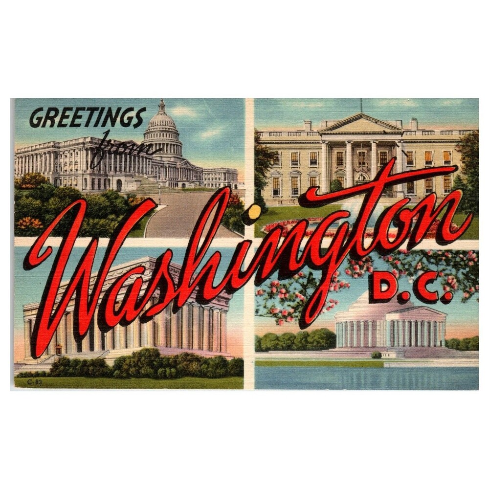 Greetings Washington D.C. Multi-View Postcard Capitol White House Jefferson Mem.